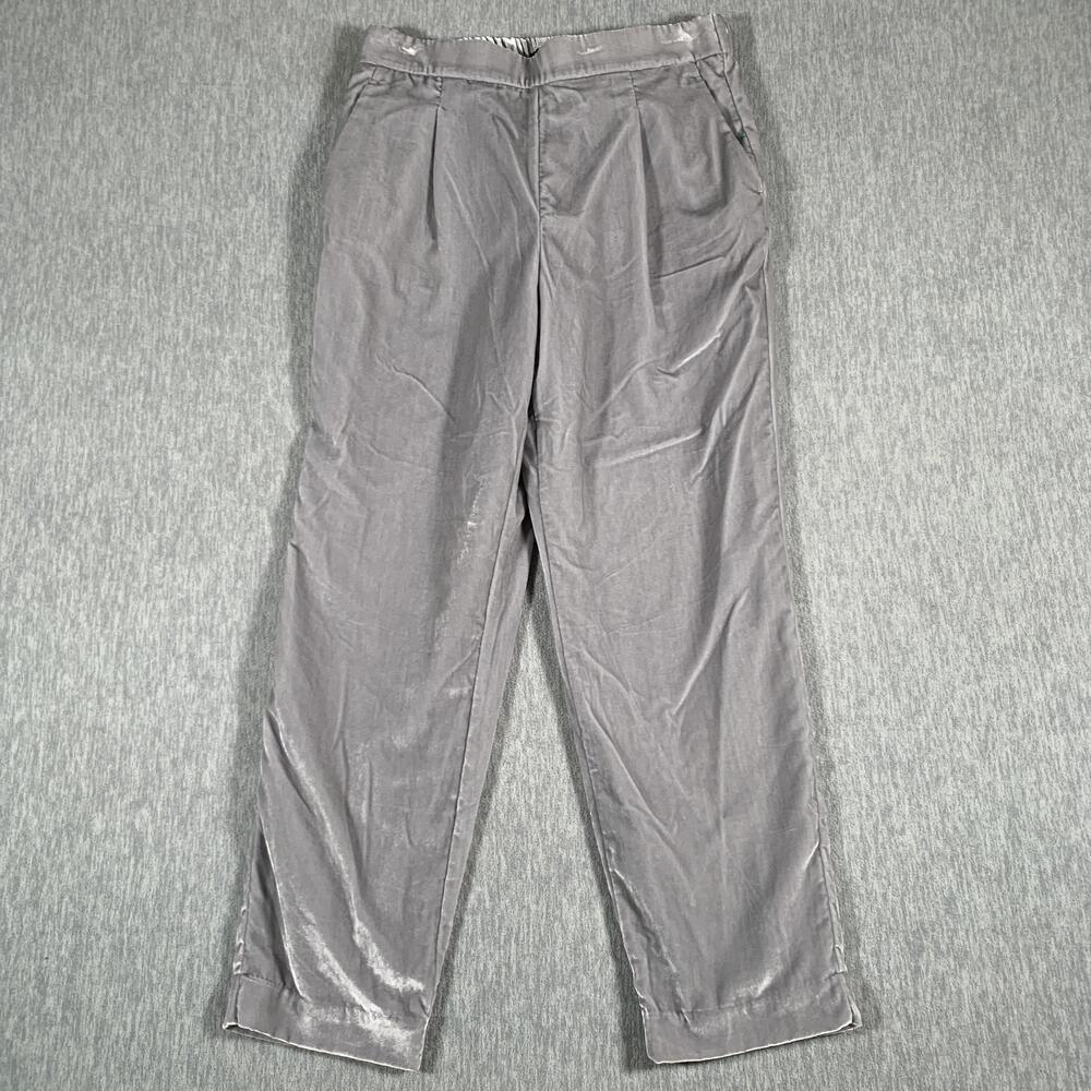 Ann Taylor Velvet Pants Womens Small Gray Pull On Tapered Dressy Elastic Waist